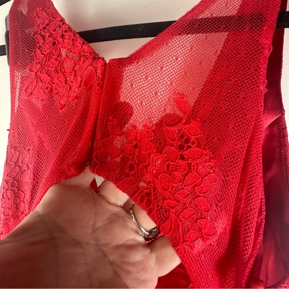 Monique Lhuillier Red-berry Floral Lace Sleeveless Mesh Cutout Back Dress NWT 6 - Picture 6 of 16